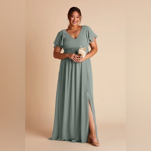 NWT Birdy Grey Hannah Empire Dress in Chiffon Sea Glass - Picture 1 of 6